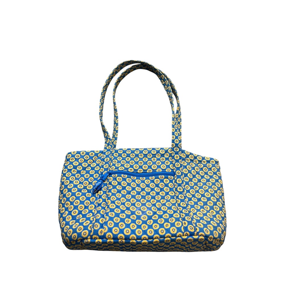 Vera Bradley Sun Valley Quilted Cotton Tote Bag Women Medium Blue Yellow Good